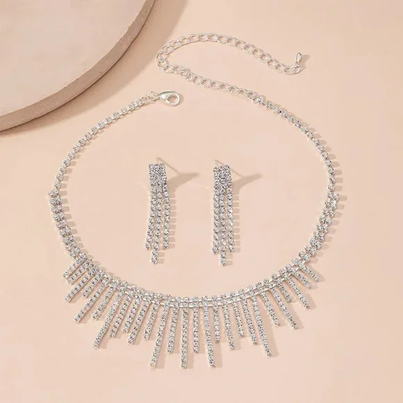 Rhinestone Crystal Necklace & Earring Set - Picture 3 of 4